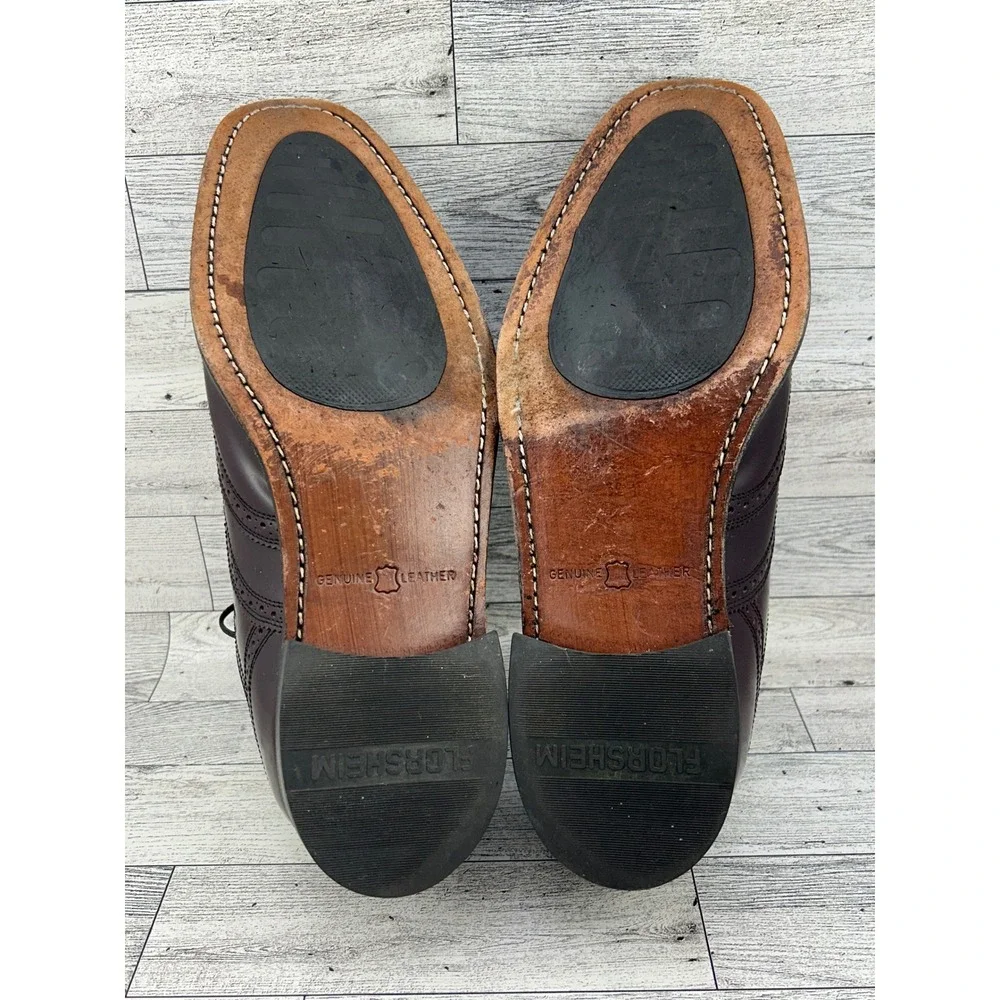 Florsheim Men 9.5 D Burgundy Leather‎ Wingtip Oxford Brogue Dress Shoes 17066-05